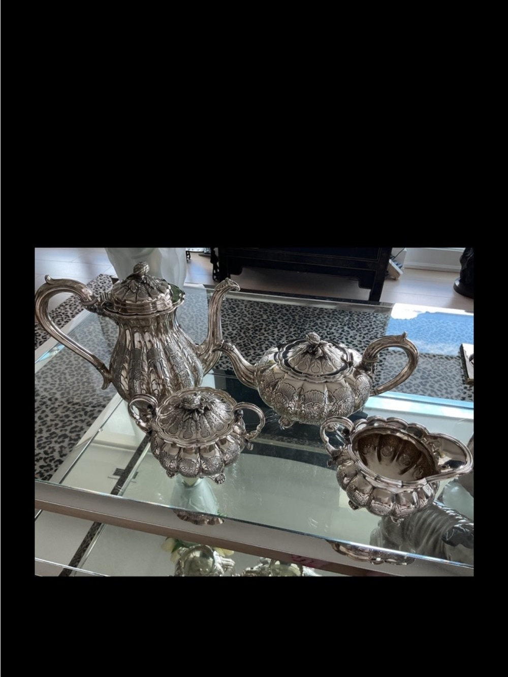 Silver Finish Ornate 4-Piece Tea Set - Elegant Home Kitchen Serving